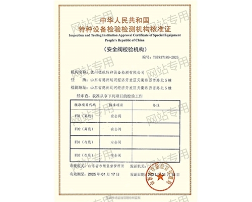 特種設(shè)備檢驗(yàn)檢測機(jī)構(gòu)核準(zhǔn)證（安全閥）